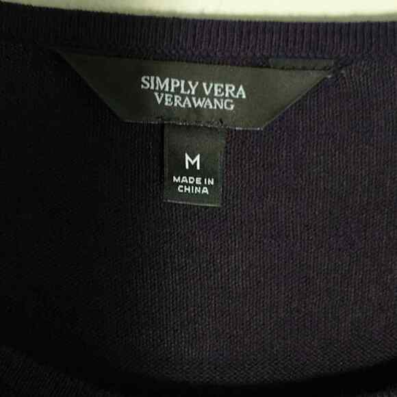 Vera Wang Sweater Women's Sz M Navy Blue Embellished Knit Long Sleeve Pullover - Picture 2 of 12